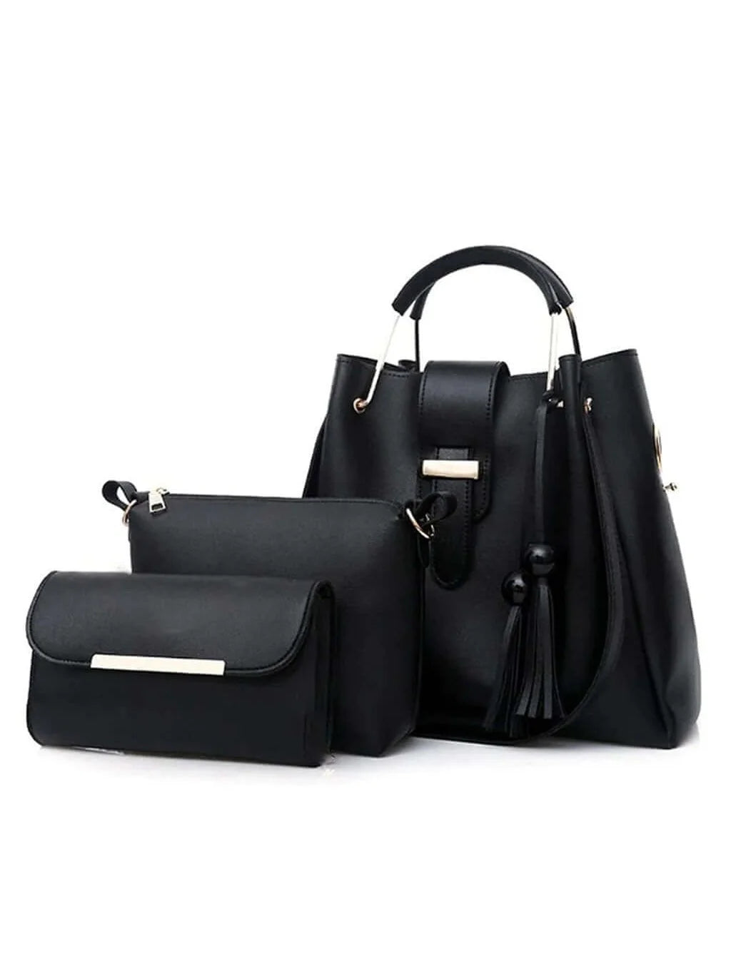 3-Piece Black Handbag Set