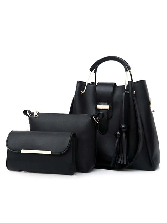 3-Piece Black Handbag Set