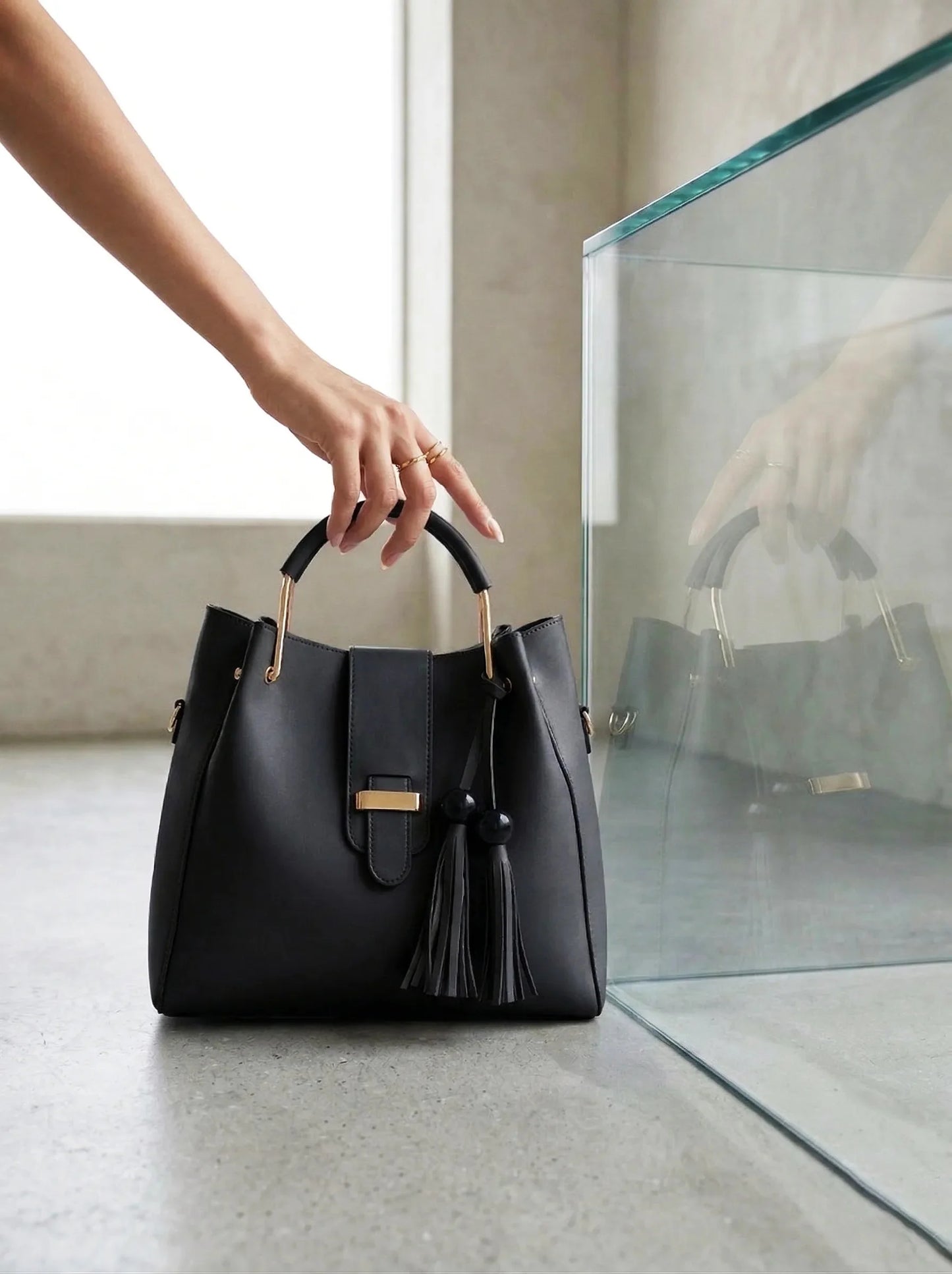 3-Piece Black Handbag Set